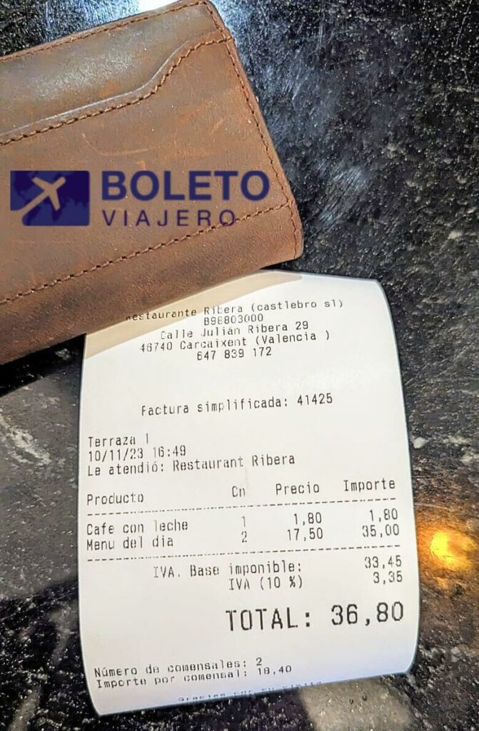 Recibo de pago Restaurante Ribera