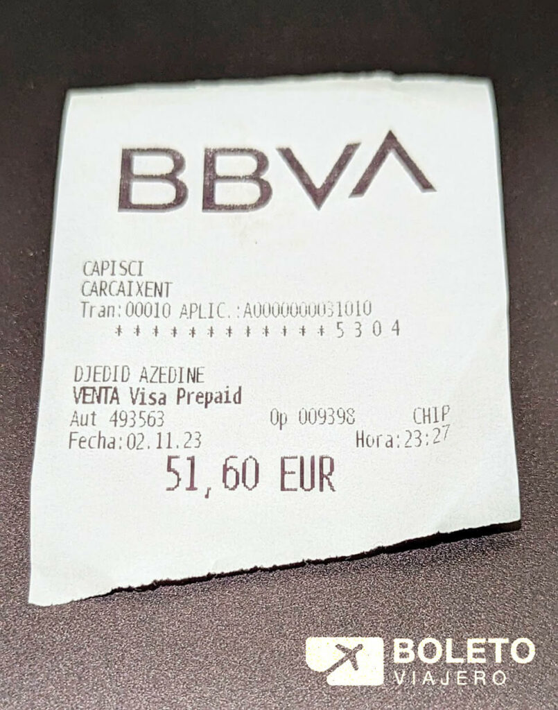 Recibo de pago en restaurante Capisci por la cena de pizzas