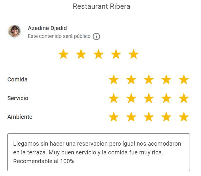 mi opinion sobre el restaurante Ribera